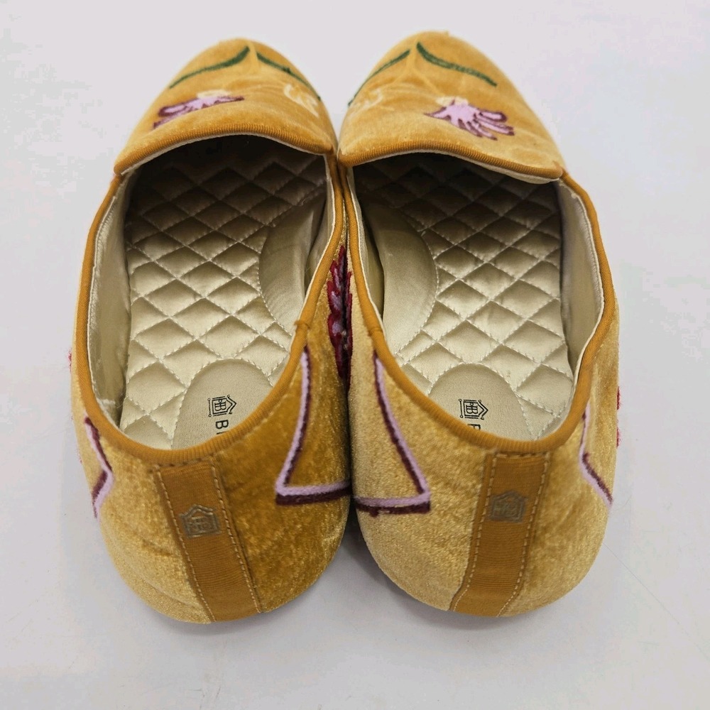 Birdies The Starling Shoes Size 10 Ocher Yellow Embroidered Velvet Flowers Flats - Picture 7 of 12